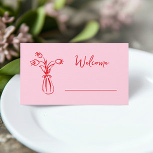 Tarjeta De Asiento Torta Nupcial de Garabatos Caprichosos Rosa