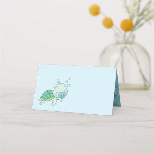 Tarjeta De Asiento Tortuga marina cutánea Baby Shower Kawaii Blue Boy
