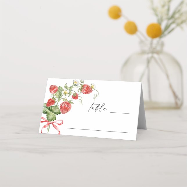 Tarjeta De Asiento Trendy Watercolor Meadow Strawberry Baby Shower (Anverso)