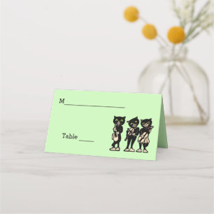 Tarjeta De Asiento Tres músicos de gato negro tocan música verde