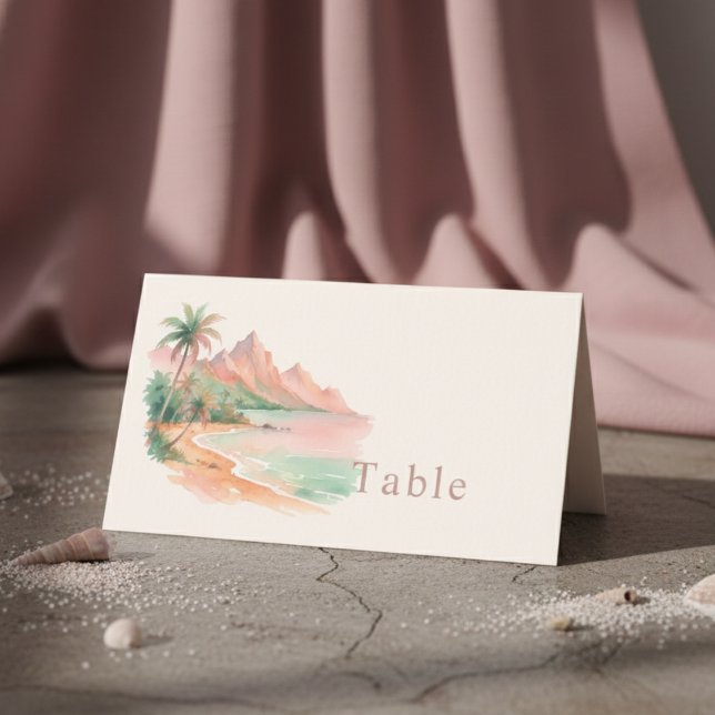 Tarjeta De Asiento Tropical Sunset Island Beach Watercolor Wedding (Tropical Sunset Island Beach Watercolor Wedding Place Card)