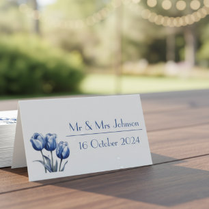 Tarjeta De Asiento Tulipanes en el personalizable azul Delft