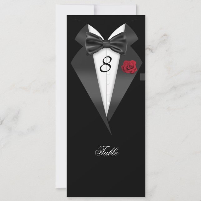 Tarjeta de asiento Tuxedo Black Table Number (Anverso)