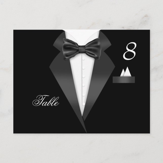 Tarjeta de asiento Tuxedo Black Table Number (Anverso)