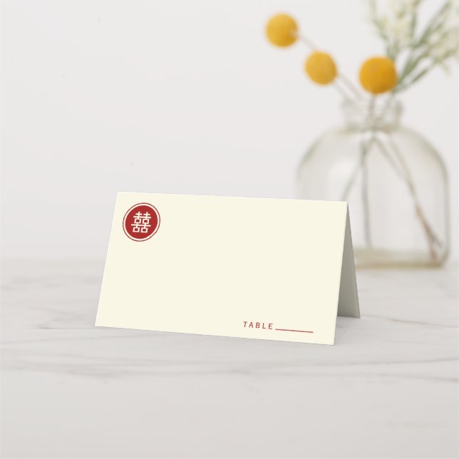 Tarjeta De Asiento Un círculo rojo doble felicidad Boda chino moderno (Anverso)