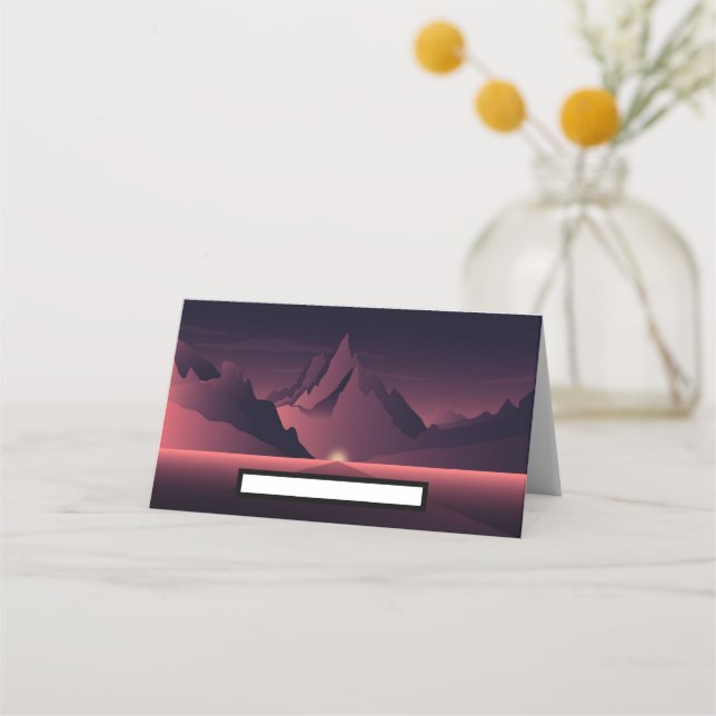 Tarjeta De Asiento Un ilustracion de atardecer de montaña (Anverso)