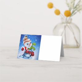 Tarjeta De Asiento Un muñeco de nieve festivo    