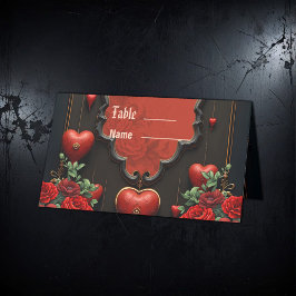 Tarjeta De Asiento Un toque gótico, corazones y conexión eterna.
