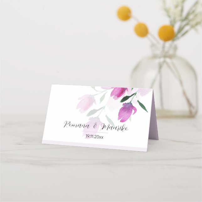 Tarjeta De Asiento Unicidad De Flores De Arte De Acuarela Violeta (Anverso)