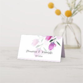 Tarjeta De Asiento Unicidad de las flores de arte en acuarela violeta