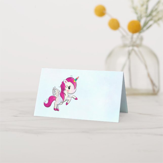 Tarjeta De Asiento Unicornio rosado con alas (Anverso)