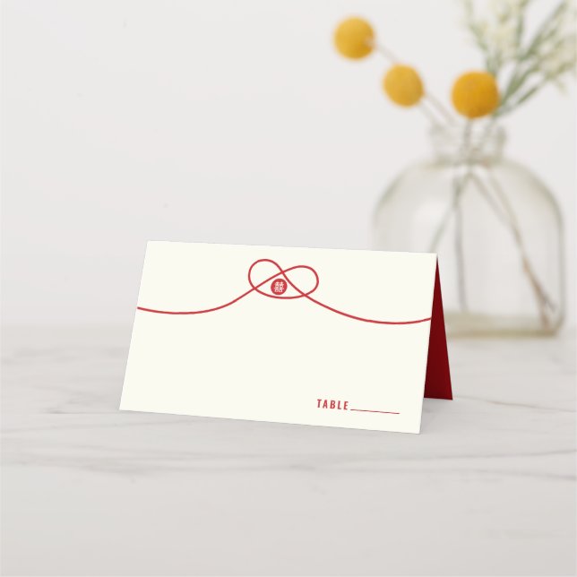 Tarjeta De Asiento Unión de nudos rojos doble felicidad Boda chino (Anverso)