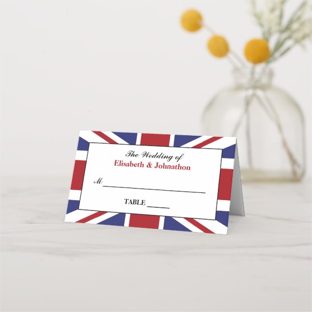 Tarjeta De Asiento Union Jack Flag Boda británico (Anverso)