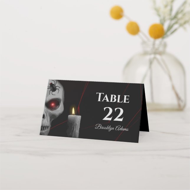 Tarjeta De Asiento Vela de araña de cráneo gótica - Halloween oscuro  (Anverso)