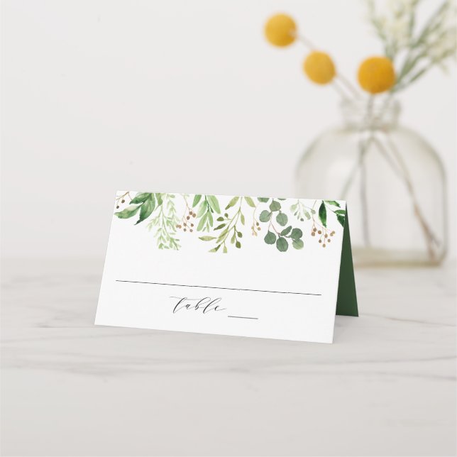 Tarjeta De Asiento Verde Acuarela | Boda Personalizada (Anverso)