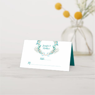 Tarjeta De Asiento Verde azulada ciprés verde deja ramas de papel
