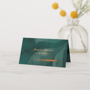 Tarjeta De Asiento verde esmeralda moderno y hojas