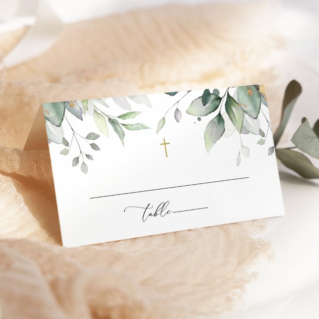Tarjeta De Asiento Verde, Hojas de Eucalipto, Boho, Bautizo (Subido por el creador)
