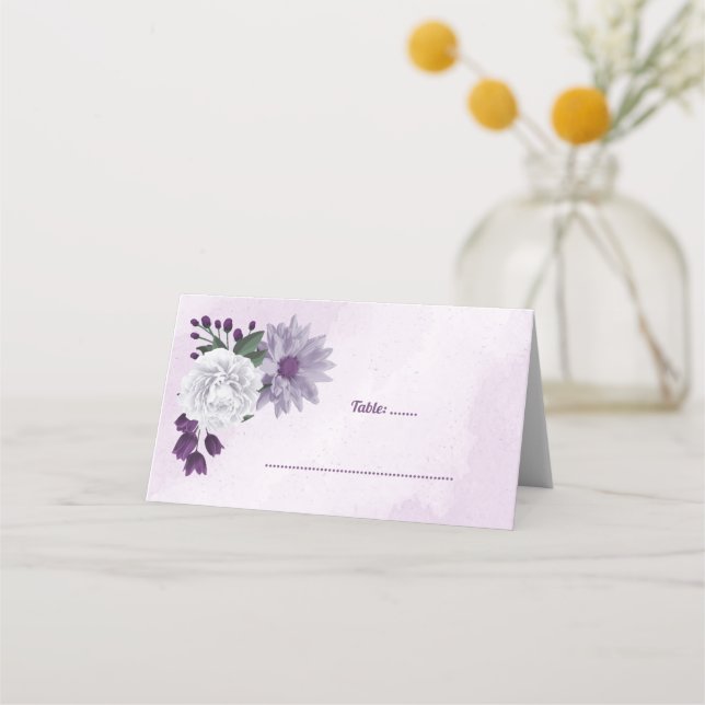 Tarjeta De Asiento Verde romántico morado y blanco floral (Anverso)