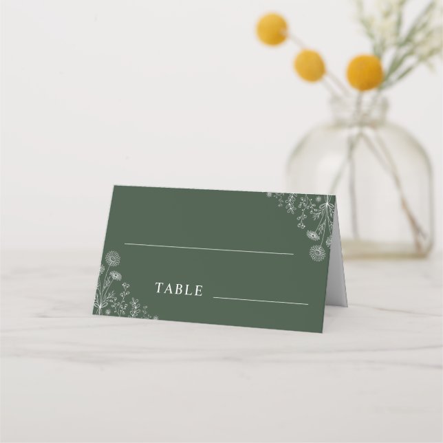 Tarjeta De Asiento Verde salvia | Boda botánico de flores silvestres  (Anverso)