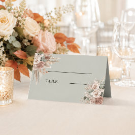 Tarjeta De Asiento Verde salvia marfil taupe florales boho pampas