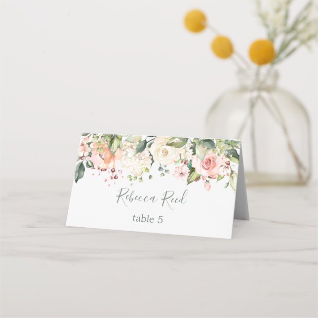 Tarjeta De Asiento Verdor acuático, mesa Boda de rosas rosas rosas ro (Anverso)