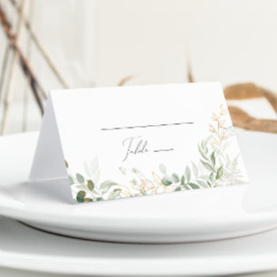 Tarjeta De Asiento Verdor caprichoso y oro Boda doblado