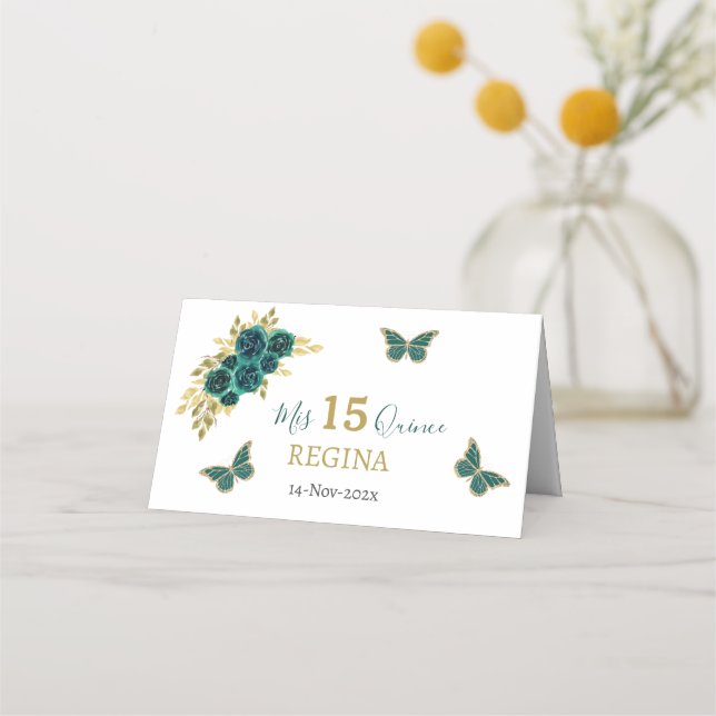 Tarjeta De Asiento Verdor floral de Quinceañera (Reverso)