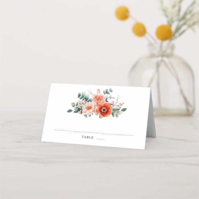 Tarjeta De Asiento Verona Sunset Bright Naranja Boda floral moderno (Anverso)