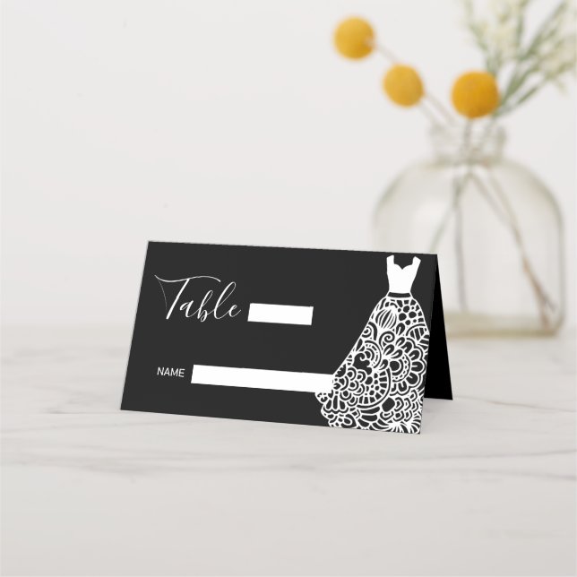 Tarjeta De Asiento Vestido Boda de encaje blanco (Anverso)