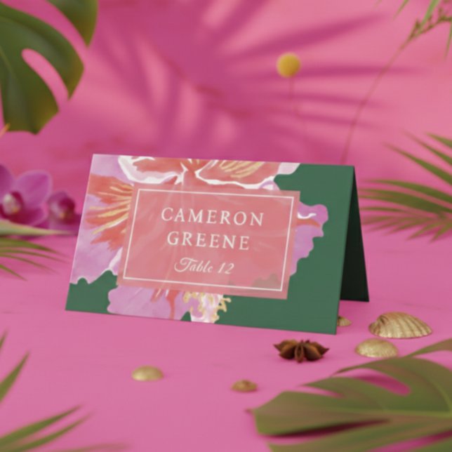 Tarjeta De Asiento Vibrant Hibiscus Tropical Wedding Place Card (Subido por el creador)