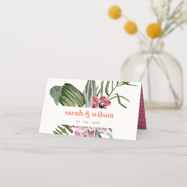 Tarjeta De Asiento Vibrante Boho Peach Rubor Tropical Boda Floral (Anverso)