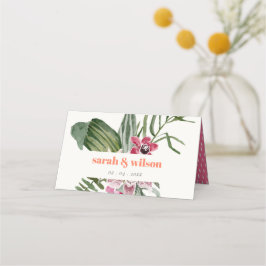 Tarjeta De Asiento Vibrante Boho Peach Rubor Tropical Boda Floral