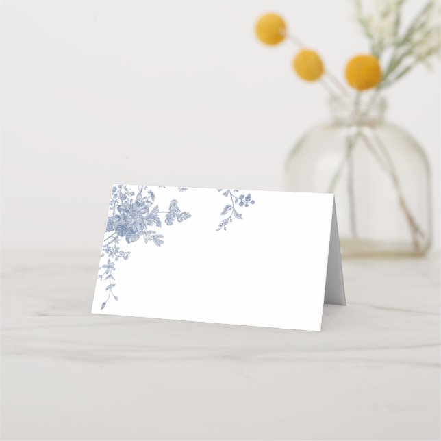 Tarjeta De Asiento Victoriano Dusty Blue French Garden Boda Floral (Anverso)