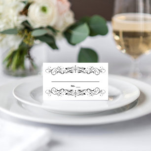 Tarjeta De Asiento Vintage Black Flourish White Boda