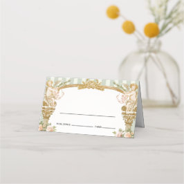 Tarjeta De Asiento Vintage Cherub Place Card with Sage Stripes 