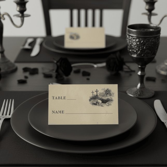 Tarjeta De Asiento Vintage Gothic Black Toile Graves Tan Wedding (Subido por el creador)