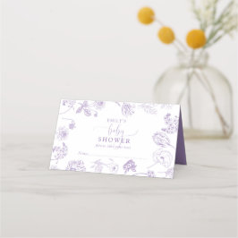Tarjeta De Asiento Vintage Lilac Lavender Floral Script Baby Shower