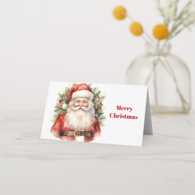 Tarjeta De Asiento Vintage Navidad Santa Claus Sonriente pequeño (Anverso)