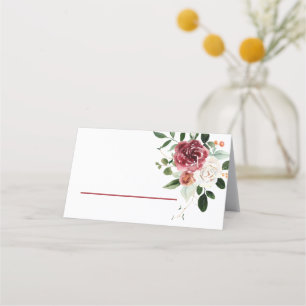 Tarjeta De Asiento Vintage Red Burgundy White Roses Rosas Floral Plac