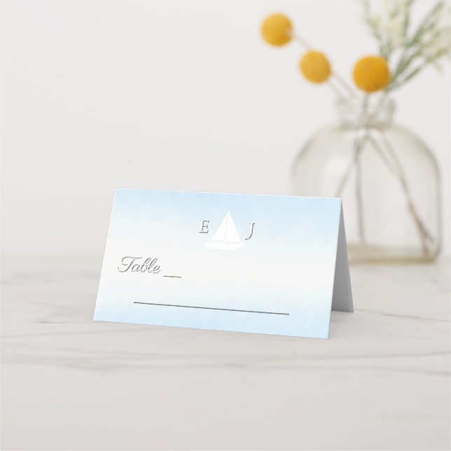 Tarjeta De Asiento Water Meets Sky Watercolor Wedding (Anverso)