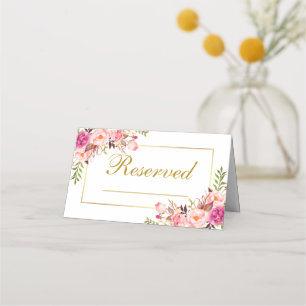 Tarjeta De Asiento Watercolor Boda Floral Rosa Gold Reservado