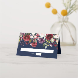 Tarjeta De Asiento Watercolor Borgoña Vino Rubor Marina Floral