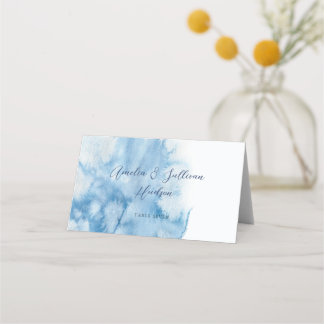 Tarjeta De Asiento Watercolor Dusty Blue Winter Wedding Place Card
