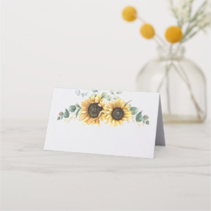 Tarjeta De Asiento Watercolor Eucalyptus Boda Floral de girasol