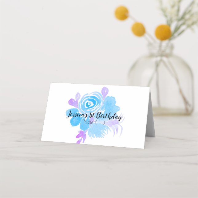 Tarjeta De Asiento Watercolor Floral Purple Blue Tent Cards (Anverso)