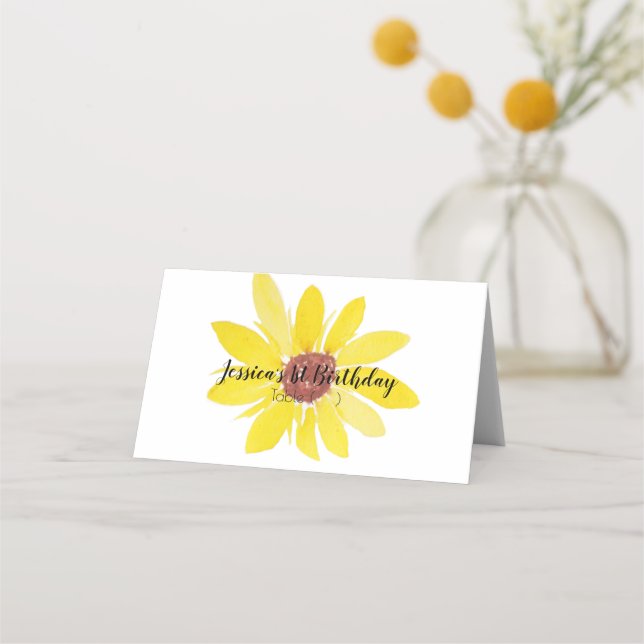 Tarjeta De Asiento Watercolor Floral Sunflower Mano Pintada Tienda (Anverso)