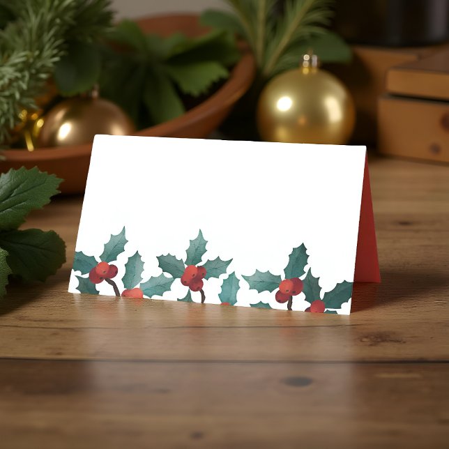 Tarjeta De Asiento Watercolor Holly Berry Foliage | Vacaciones (Subido por el creador)