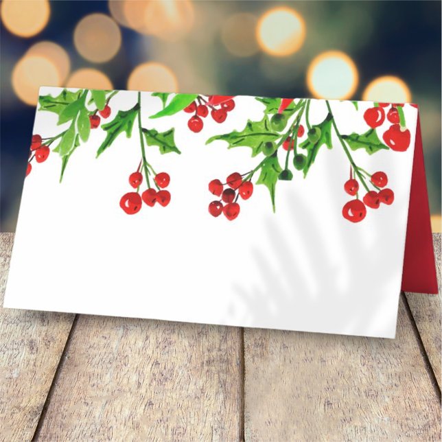 Tarjeta De Asiento Watercolor Holly Berry Foliage | Vacaciones (Subido por el creador)
