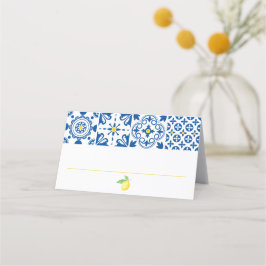 Tarjeta De Asiento Watercolor Lemon Mediterráneo Tile Boda